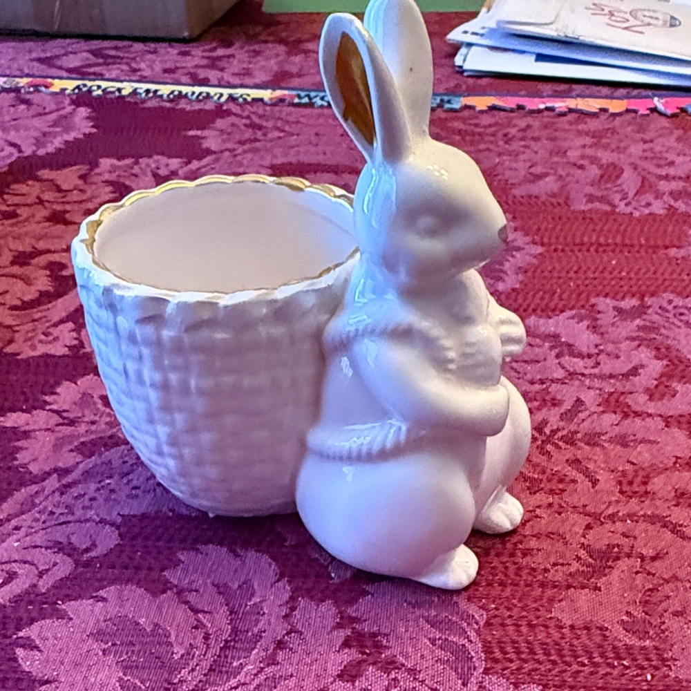 White Ceramic Bunny Planter